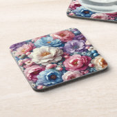 Pastel Bloem Hard Plastic Kurk Rug Onderzetter Set (Linkerzijde)