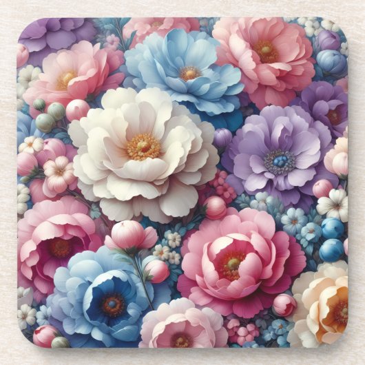 Pastel Bloem Hard Plastic Kurk Rug Onderzetter Set (Voorkant)