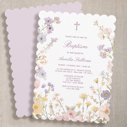 Pastel Bloem Kader Doop Uitnodiging