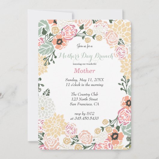  Pastel Bloem Krans Partij Sjabloon Kaart (Voorkant)