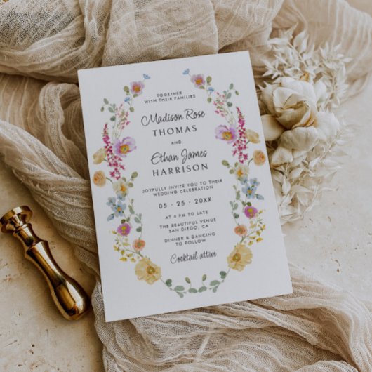 Pastel Bloem Kranz Bruiloft Kaart