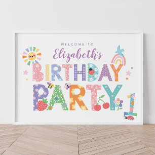 Pastel Bloem Meisjes Eerste Verjaardag Welkom Bord Poster