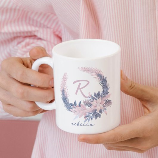 Pastel Bloem Motief Initiaal Winter Mok Met Eigen