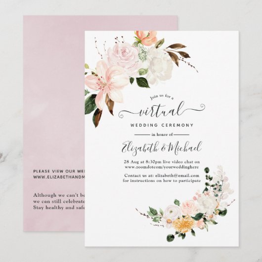 Pastel Bloem Online Virtueel Huwelijk Kaart (Voorkant / Achterkant)