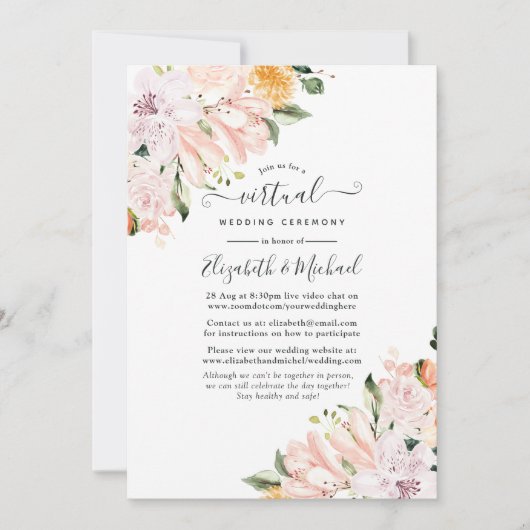 Pastel Bloem Online Virtueel Huwelijk Kaart (Voorkant)