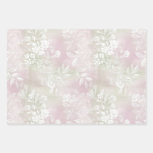 Pastel Bloem Roze Groene Lavendel Bloemen Inpakpapier Vel (Voorkant)