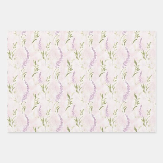 Pastel Bloem Roze Lavendel Elegante Bruiloftshuwel Inpakpapier Vel (Voorkant 3)