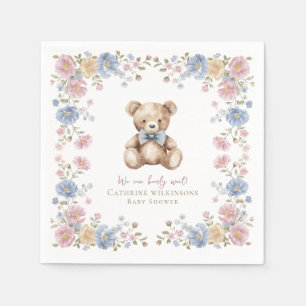 Pastel Bloem Teddy Beer Baby Shower Servetten