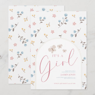 Pastel Bloem Vlinder Baby Shower Meisje Kaart