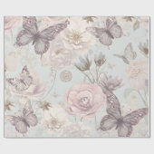 Pastel Bloem & Vlinder matte Inpakpapier (Vlak)
