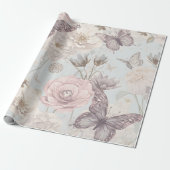 Pastel Bloem & Vlinder matte Inpakpapier (Uitgerold)