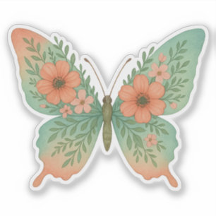 Pastel Bloem Vlinder Sticker