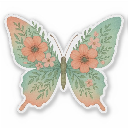 Pastel Bloem Vlinder Sticker (Voorkant)