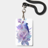 Pastel Bloem Vogel Naambadge Badge (Voorzijde met lanyard)