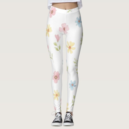 Pastel Bloem Waterverf Leggings - Boho Wildflowe (Voorkant)