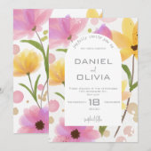 Pastel Bloem Waterverf Trouwfeest Kaart (Voorkant / Achterkant)