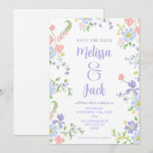 Pastel Bloemachtig Bewaar de Datum Kaart (Voorkant / Achterkant)