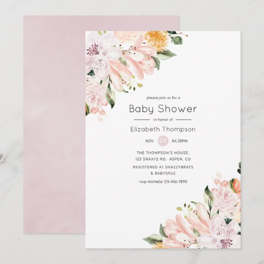 Pastel Bloemachtige Baby Shower Kaart (Voorkant / Achterkant)