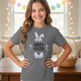 Pastel Bloemachtige Konijnenoren Happy Pasen T-Shi T-shirt