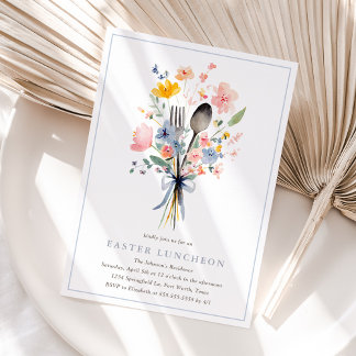 Pastel Bloemachtige Paasontbijt Elegant Kaart