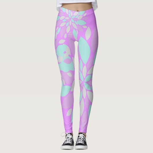 Pastel Bloemblaadjes Bloem Patroon Leggings (Voorkant)