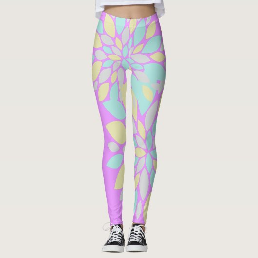 Pastel Bloemblaadjes Bloem Patroon Leggings (Voorkant)