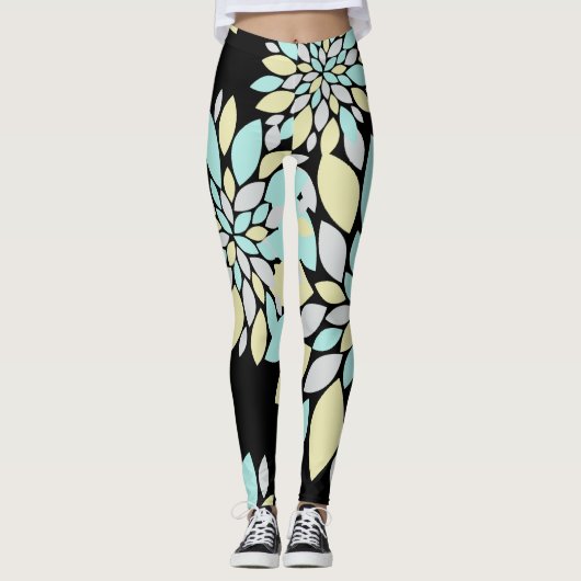 Pastel Bloemblaadjes Bloem Patroon Leggings (Voorkant)