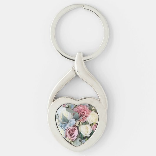 Pastel Bloemboeket Hartvormig Sleutelhanger (Voorkant)