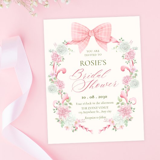 Pastel bloemboog elegante bruidsdouche kaart
