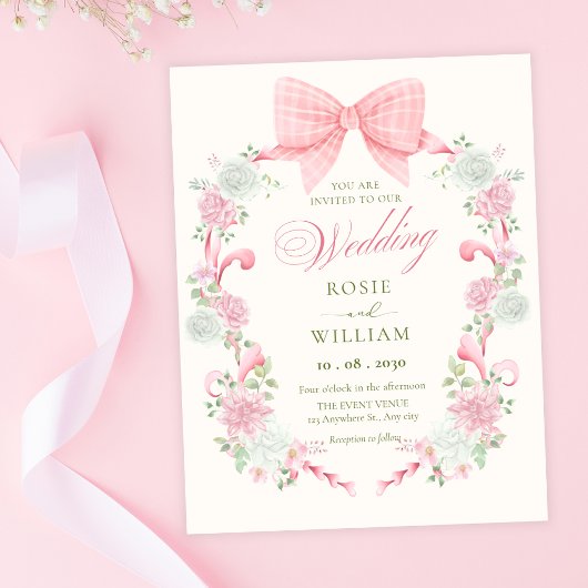 Pastel bloemboog elegante trouw kaart