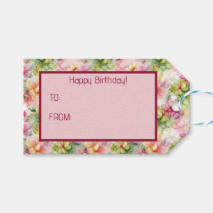 Pastel Bloemen Alcohol Inkt Illustratie Cadeaulabel