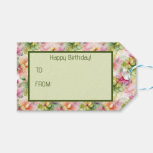 Pastel Bloemen Alcohol Inkt Illustratie Cadeaulabel