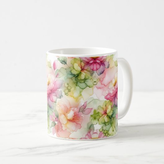 Pastel Bloemen Alcohol Inkt Illustratie Koffiemok (Voorkant rechts)