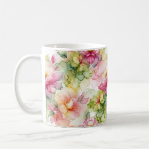Pastel Bloemen Alcohol Inkt Illustratie Koffiemok