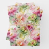 Pastel Bloemen Alcohol Inkt Illustratie Med Print Inpakpapier Vel (In situ)