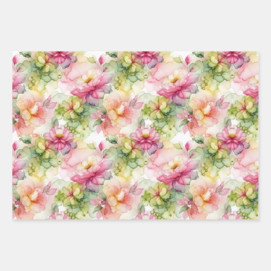 Pastel Bloemen Alcohol Inkt Illustratie Med Print Inpakpapier Vel (Voorkant)