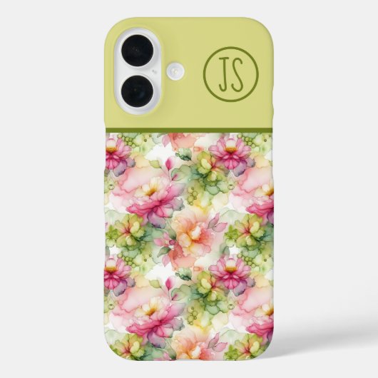 Pastel Bloemen Alcohol Inkt Illustratie Monogram Case-Mate iPhone Case (Achterkant)