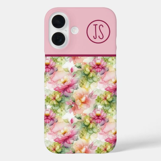 Pastel Bloemen Alcohol Inkt Illustratie Monogram Case-Mate iPhone Case (Achterkant)