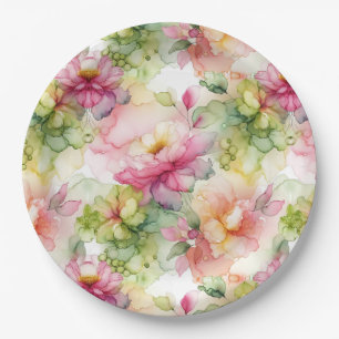 Pastel Bloemen Alcohol Inkt Illustratie Papieren Bordje