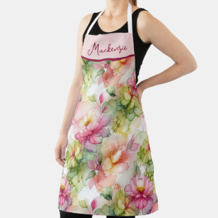 Pastel Bloemen Alcohol Inkt Illustratie Roze Schort