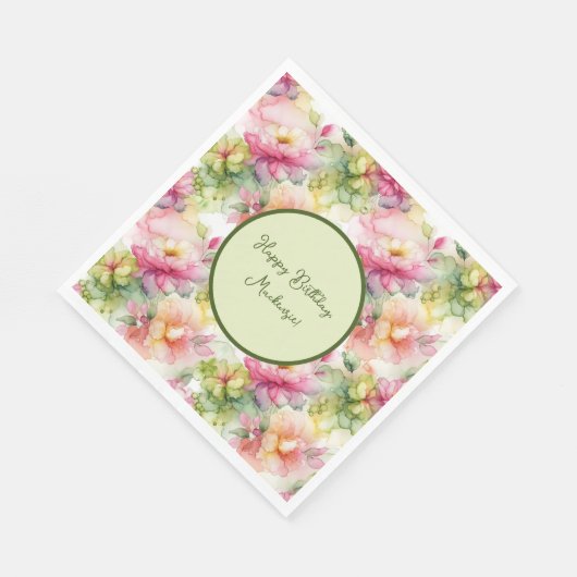 Pastel Bloemen Alcohol Inkt Illustratie Servet (Hoek)