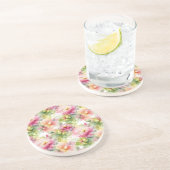 Pastel Bloemen Alcohol Inkt Illustratie Zandsteen Onderzetter (Zijkant)