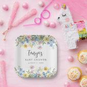 Pastel Bloemen Baby in Bloem Douche Papieren Bordje (Feest)