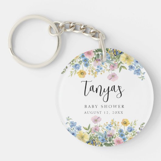 Pastel Bloemen Baby in Bloom Waterverf Sleutelhanger (Voorkant)