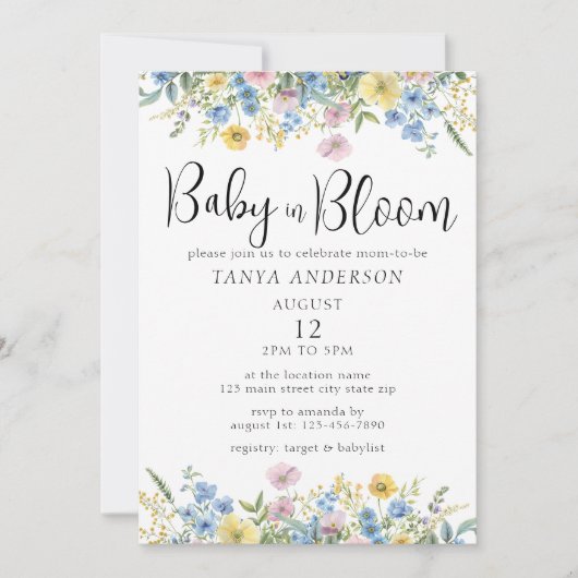 Pastel Bloemen Baby in Bloom Waterverf Uitnodiging