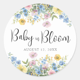 Pastel Bloemen Baby in Bloom Waterverf Uitnodiging Ronde Sticker