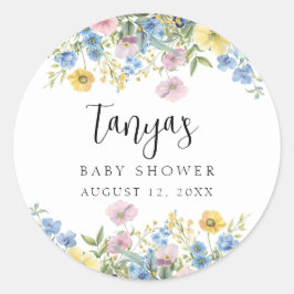 Pastel Bloemen Baby in Bloom Waterverf Uitnodiging Ronde Sticker