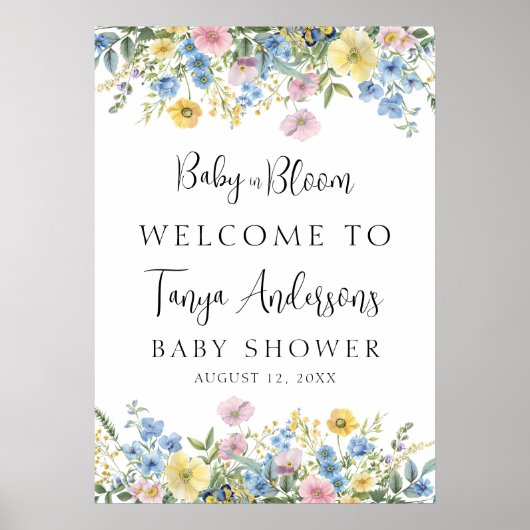 Pastel Bloemen Baby in Bloom Waterverf Welkom Poster (Voorkant)