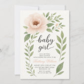 Pastel Bloemen Baby shower Roze Rose Baby Meisje Kaart (Voorkant)