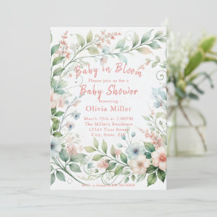 Pastel Bloemen Baby shower Uitnodiging voor Meisje